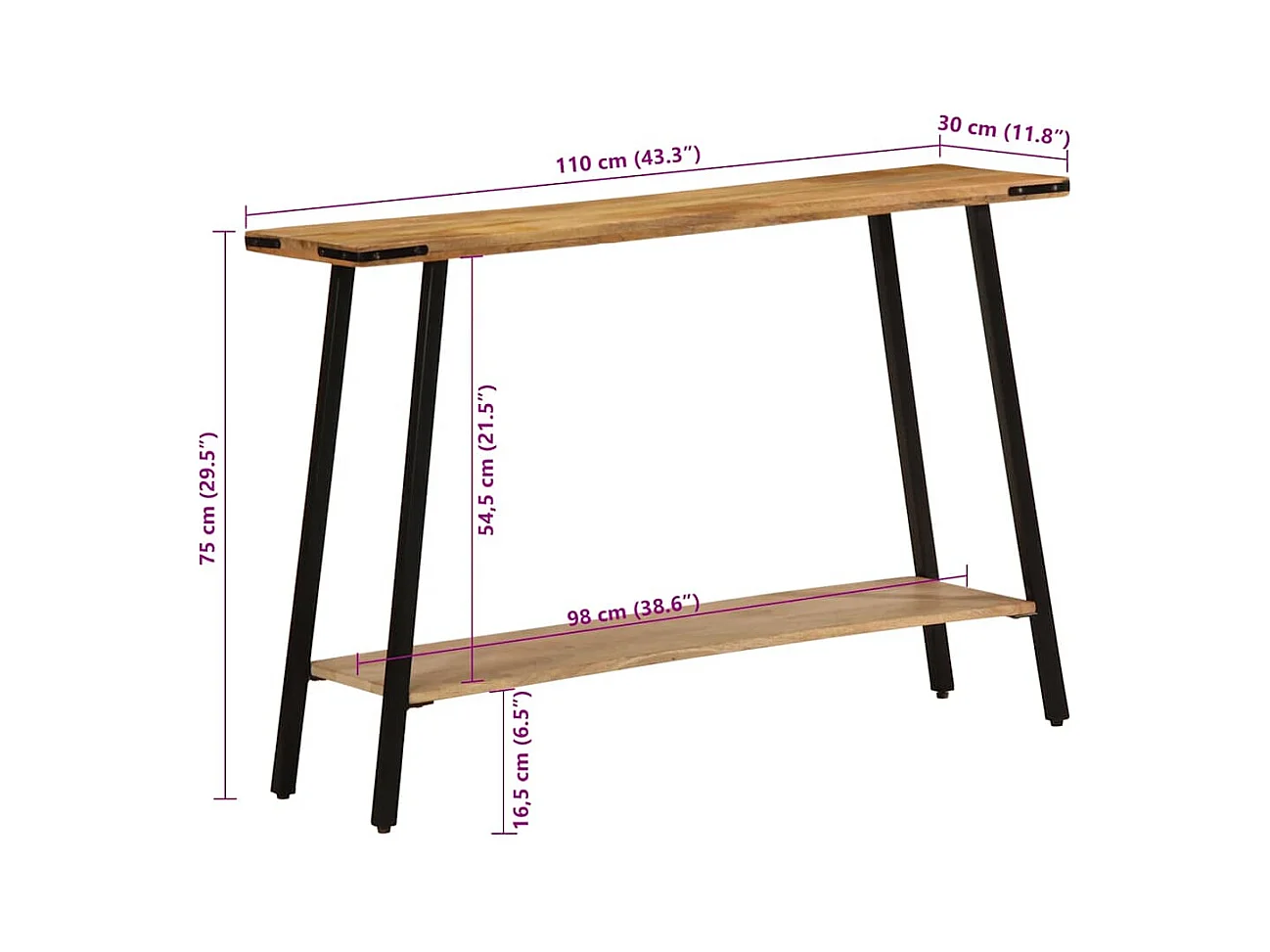 Table console 110x30x75 cm bois de manguier massif