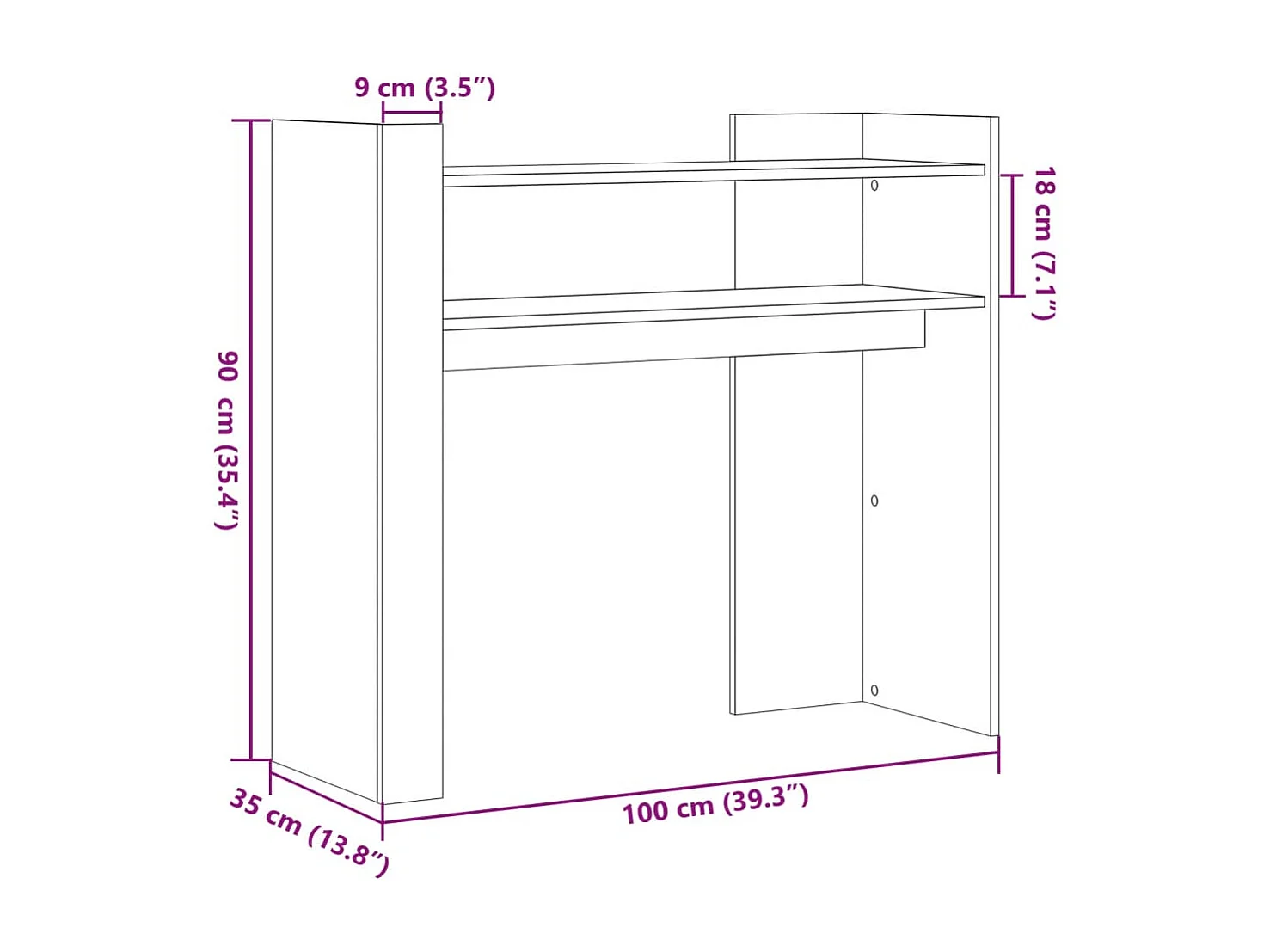 Table console chêne fumé 100x35x90 cm bois d'ingénierie