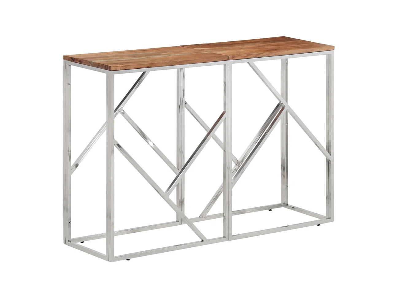 Table console argenté acier inoxydable et bois massif d'acacia