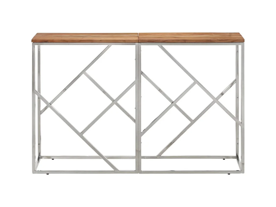 Table console argenté acier inoxydable et bois massif d'acacia