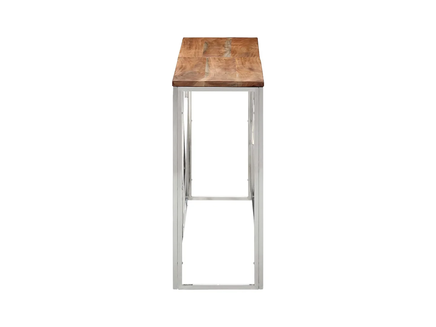 Table console argenté acier inoxydable et bois massif d'acacia