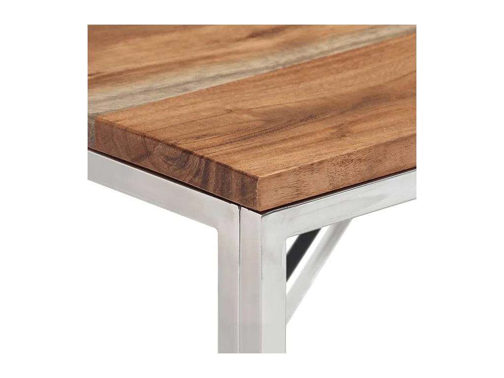 Table console argenté acier inoxydable et bois massif d'acacia