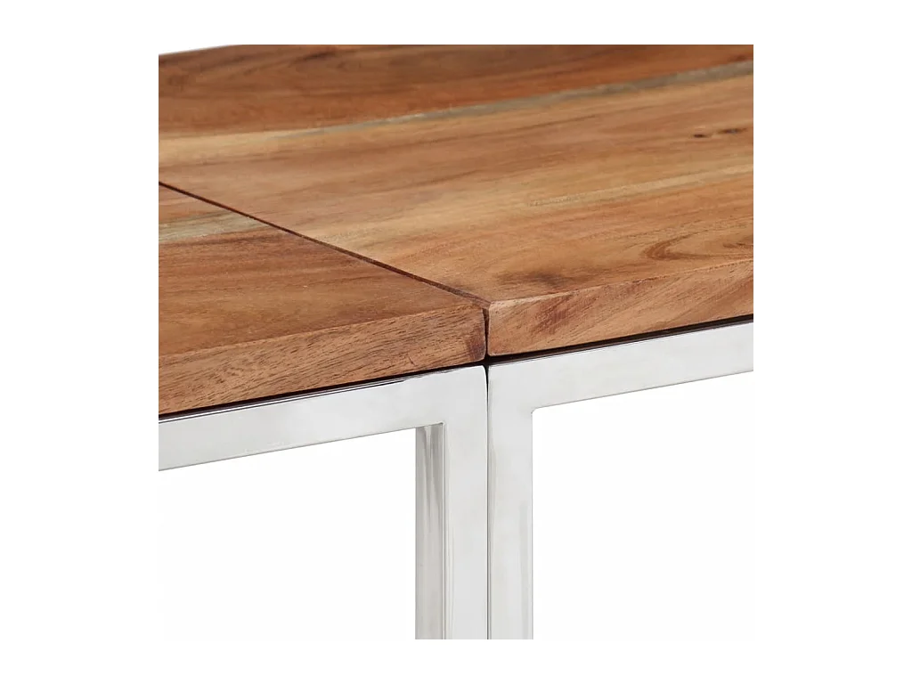 Table console argenté acier inoxydable et bois massif d'acacia