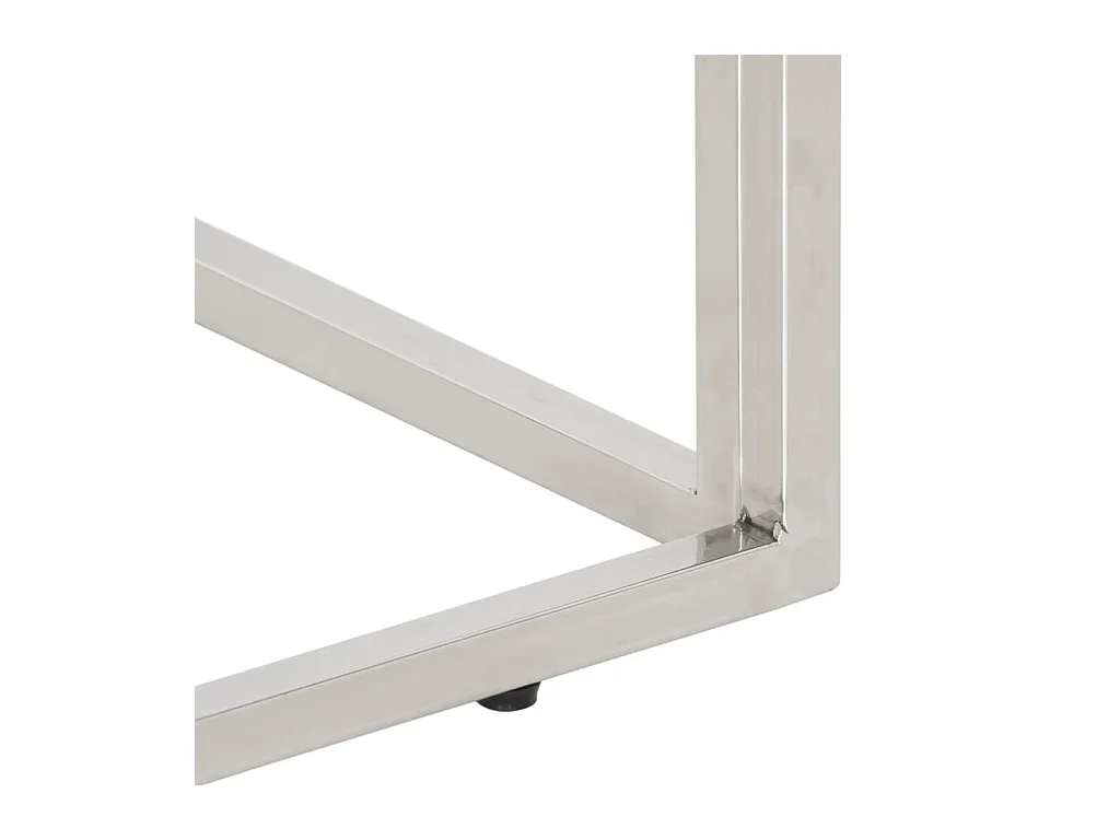 Table console argenté acier inoxydable et bois massif d'acacia