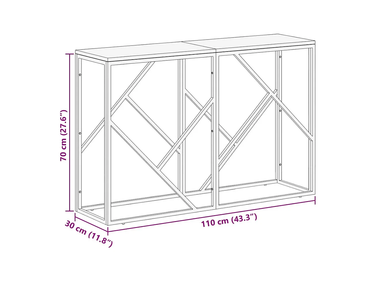 Table console argenté acier inoxydable et bois massif d'acacia