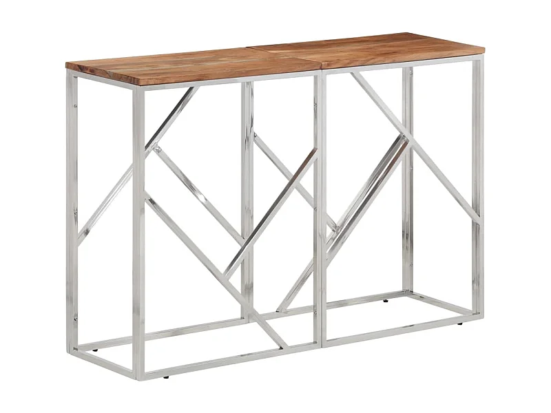 Table console argenté acier inoxydable et bois massif d'acacia