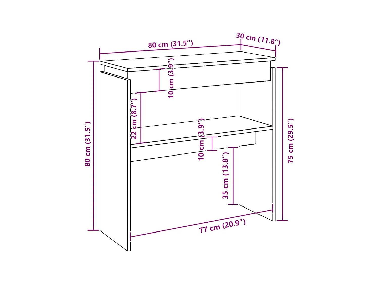 Table console Gris béton 80x30x80 cm Aggloméré