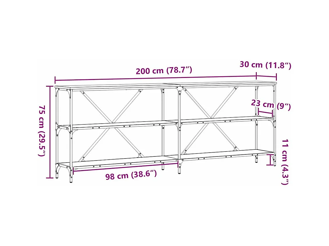 Aparador com prateleira carvalho artisiano 180 x 30 x 75 cm