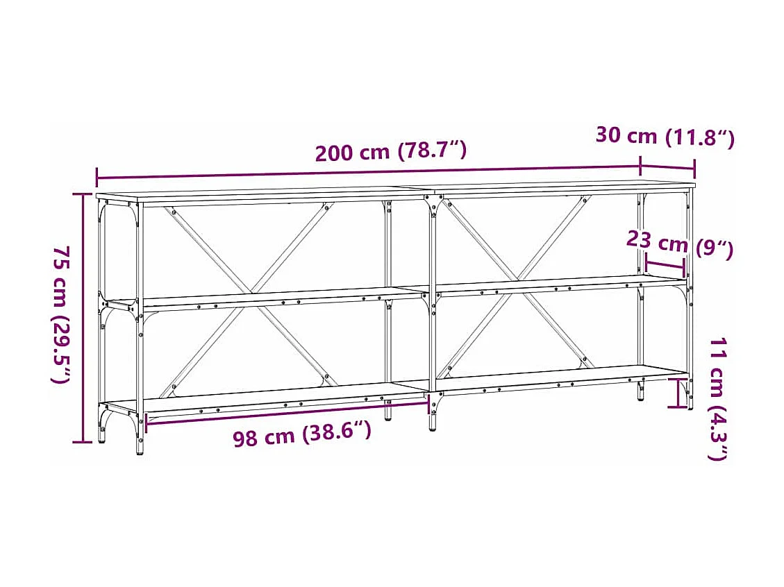 Mesa Consola con estante Otro Roble artisan 180 x 30 x 75 cm