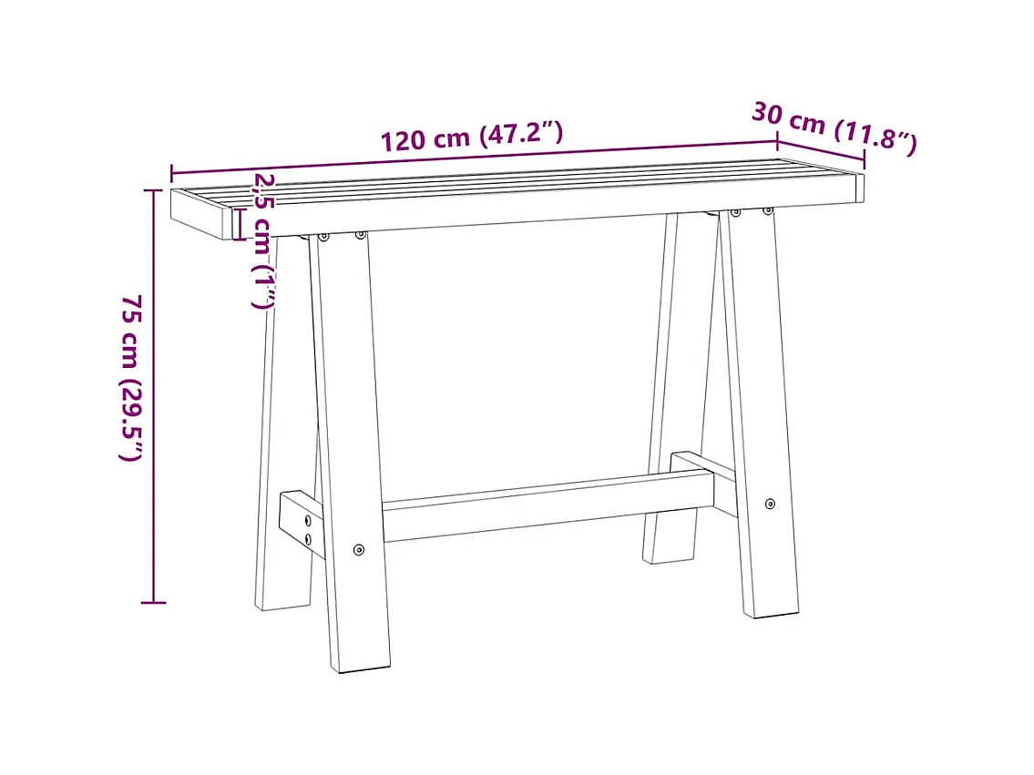 Mesa consola NOAIN patas en A madera maciza pino 120x30x75 cm