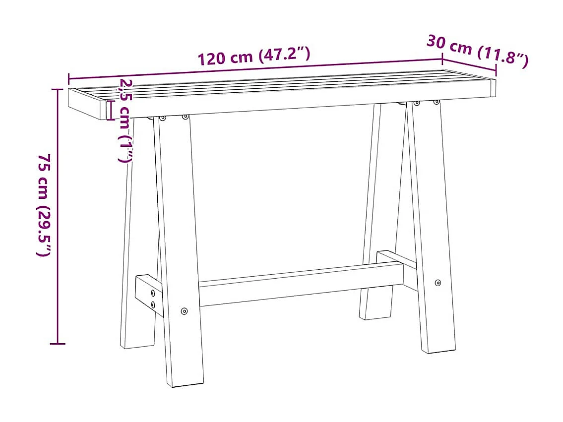 Mesa consola NOAIN patas en A madera maciza pino 120x30x75 cm