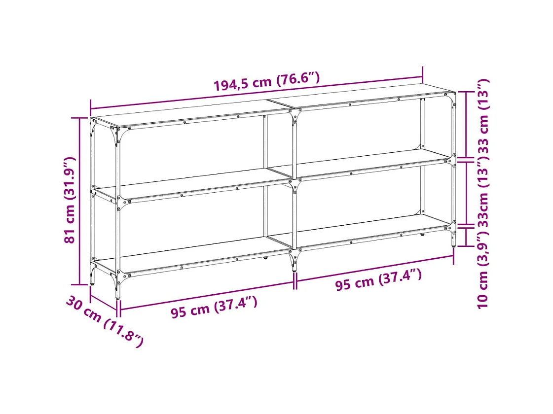 Table console avec dessus en verre transparent 194,5x30x81 cm