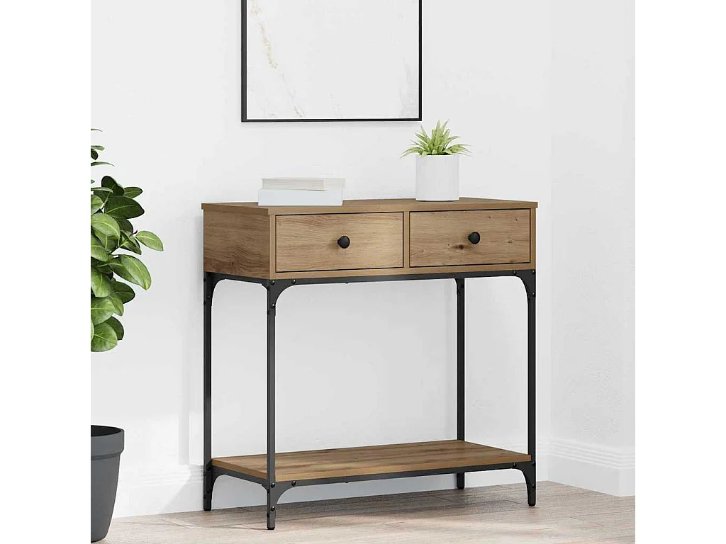 Table console avec tiroir chêne artisanal 75 x 34,5 x 75 cm