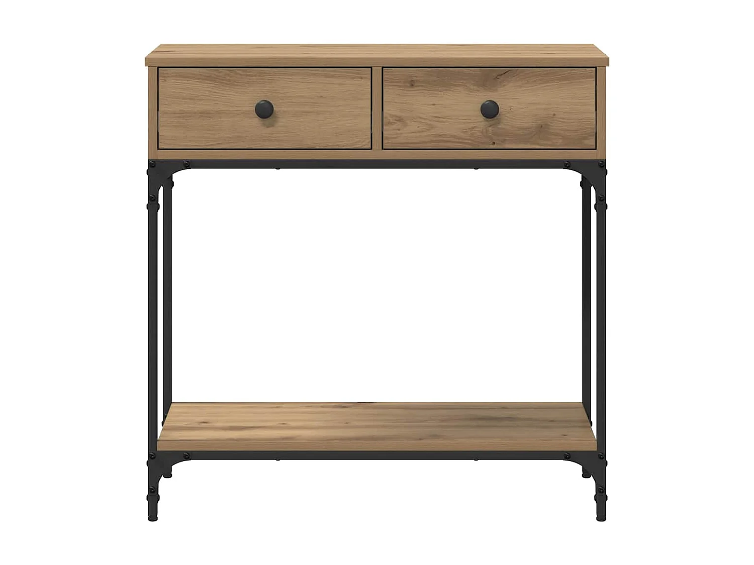 Table console avec tiroir chêne artisanal 75 x 34,5 x 75 cm