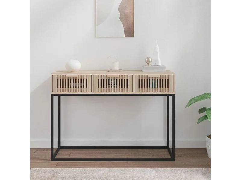 Mesa consola hierro y madera contrachapada 105x30x75 cm