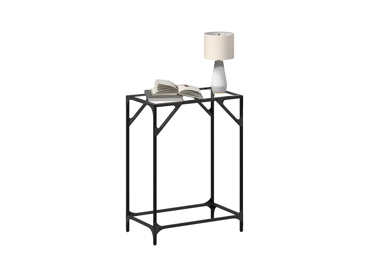 Table console avec dessus en verre transparent 60x35x81cm acier