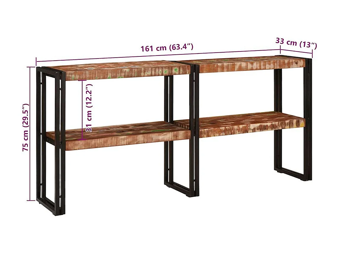Table console Multicolore bois de récupération massif