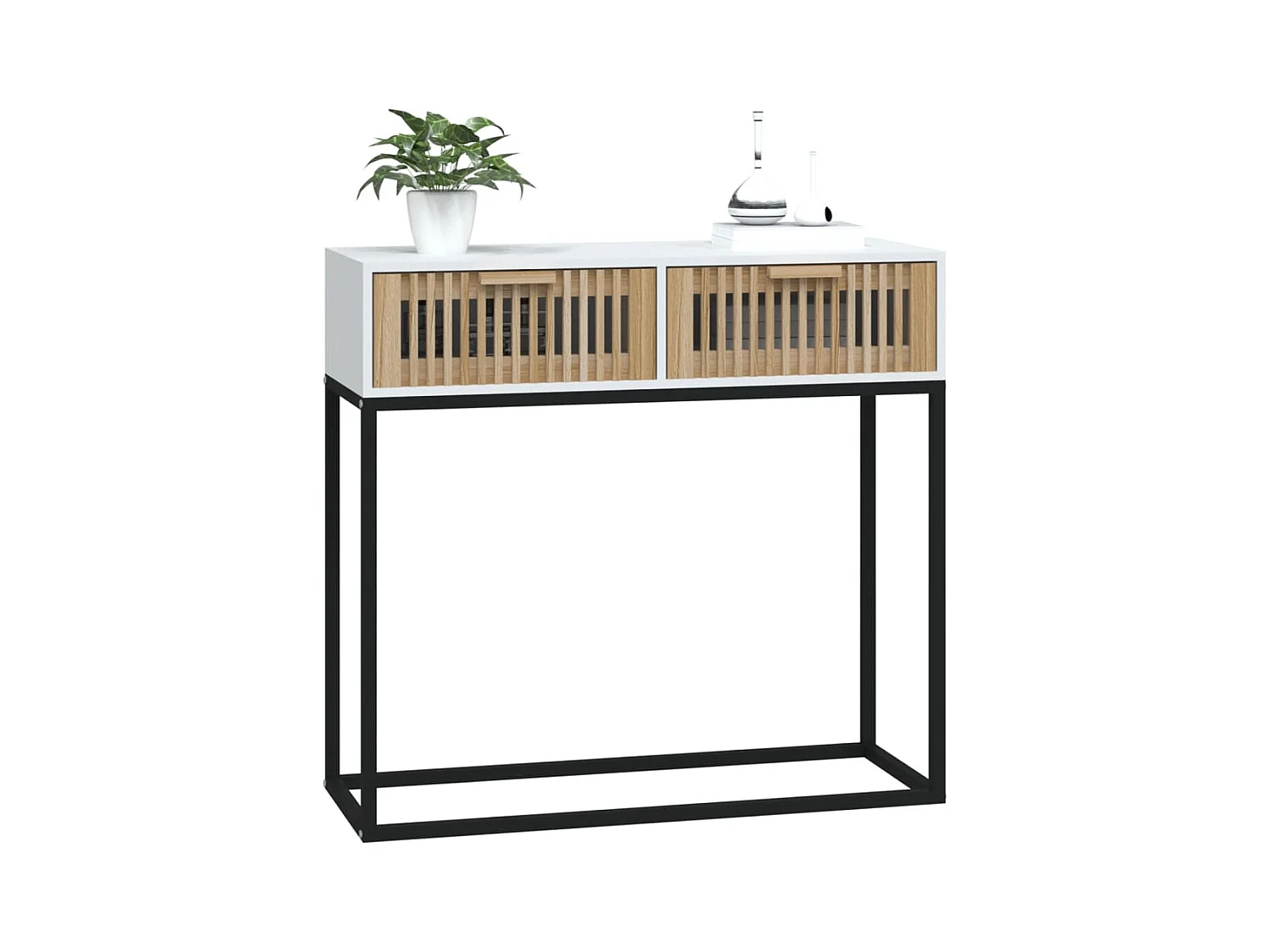 Mesa consola hierro y madera contrachapada blanco 80x30x75 cm