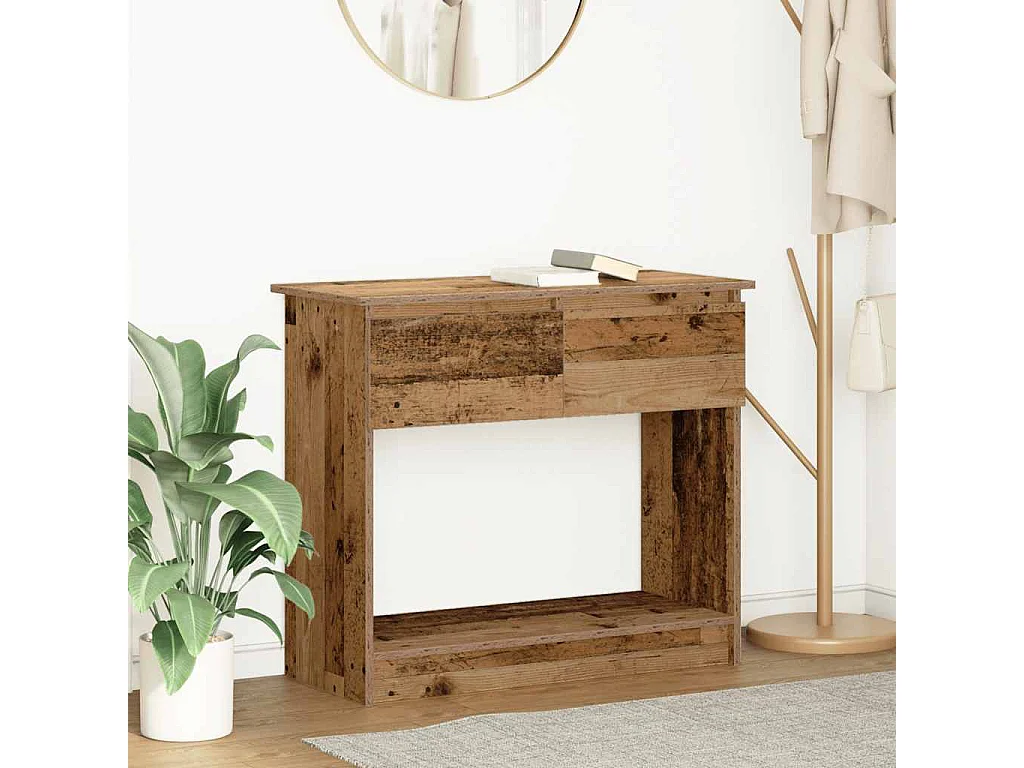 Table console avec tiroirs vieux bois 85,5x38,5x74,5 cm