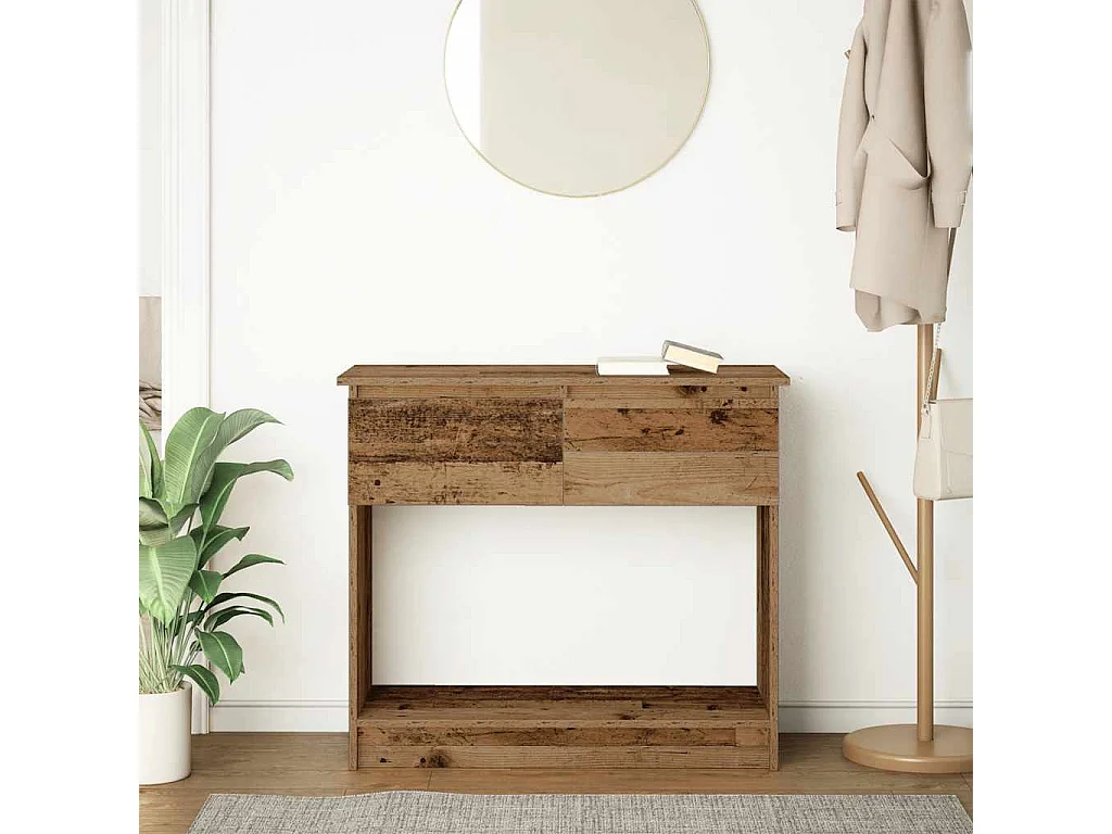 Table console avec tiroirs vieux bois 85,5x38,5x74,5 cm