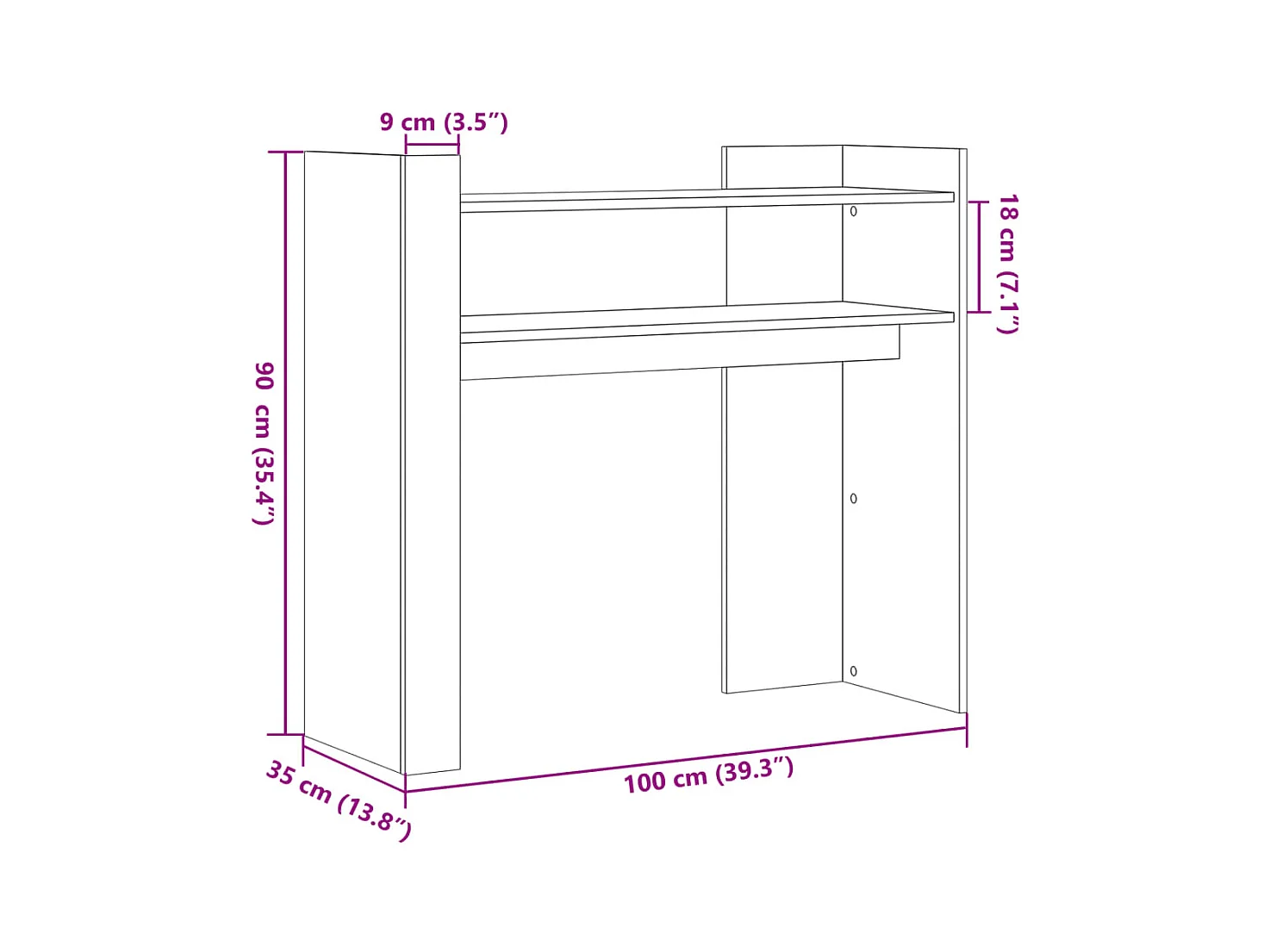 Table console noir 100x35x90 cm bois d'ingénierie