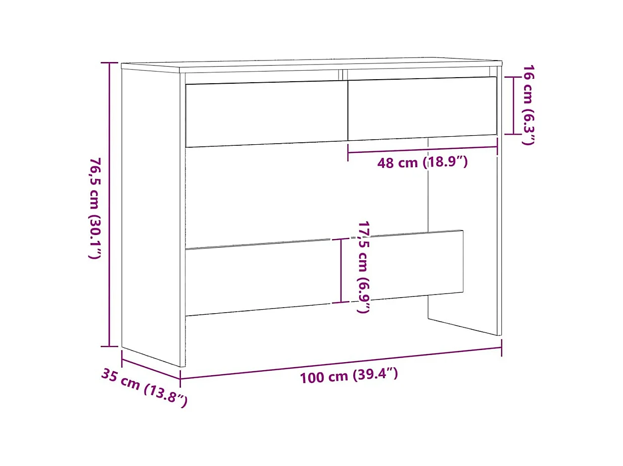 Mesa Consola con cajón Roble negro 100 x 35 x 76.5 cm