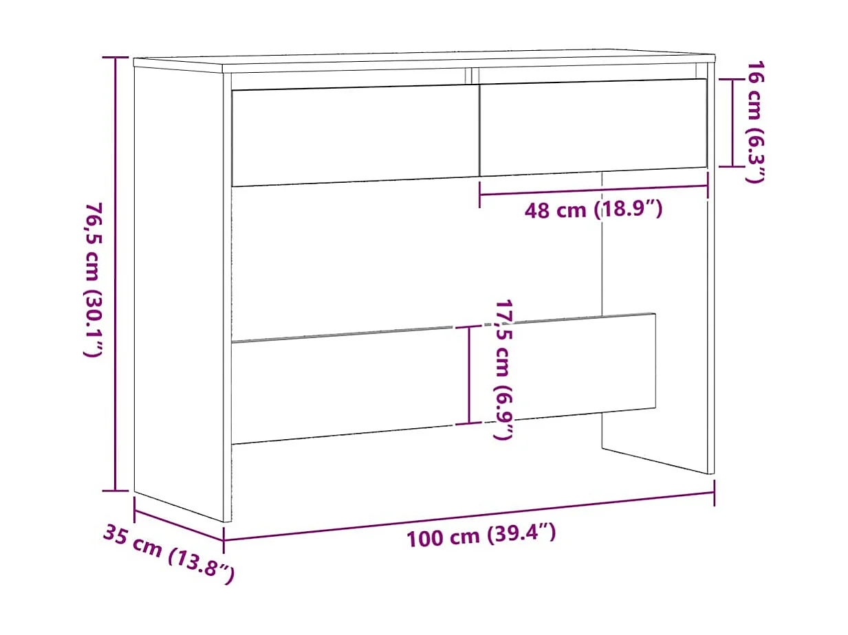Mesa Consola con cajón Roble negro 100 x 35 x 76.5 cm