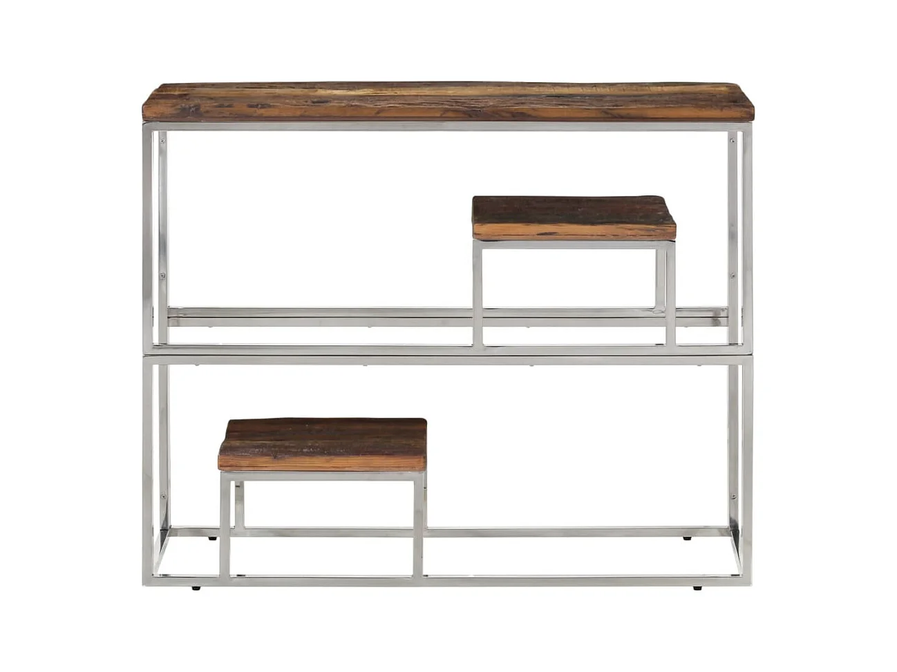 Table console argenté acier inoxydable et bois de mélèze massif