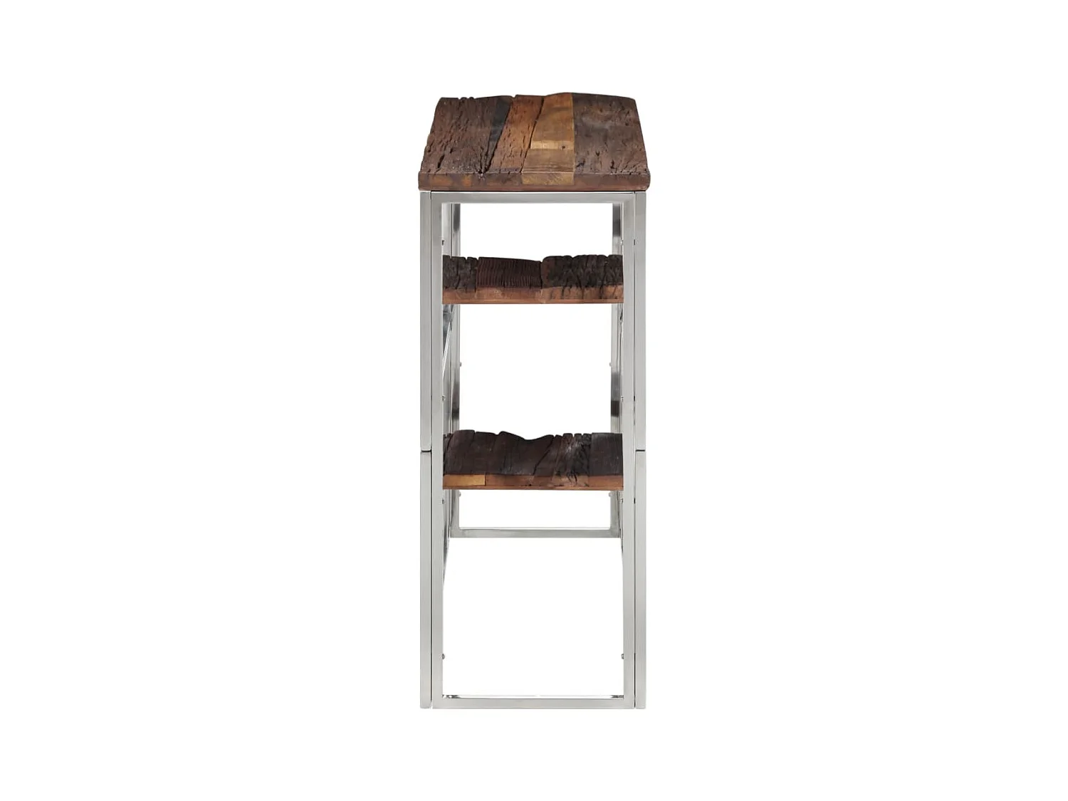 Table console argenté acier inoxydable et bois de mélèze massif