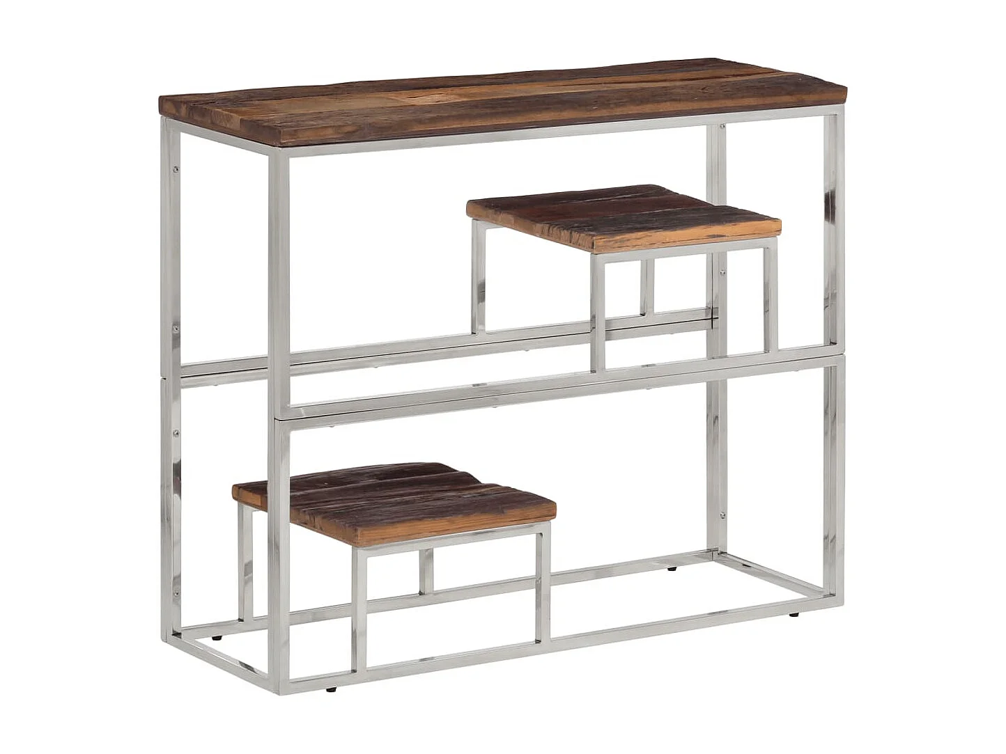 Table console argenté acier inoxydable et bois de mélèze massif