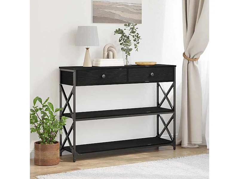 Console Tafel met lade met plank Zwart eiken 100 x 28 x 75 cm