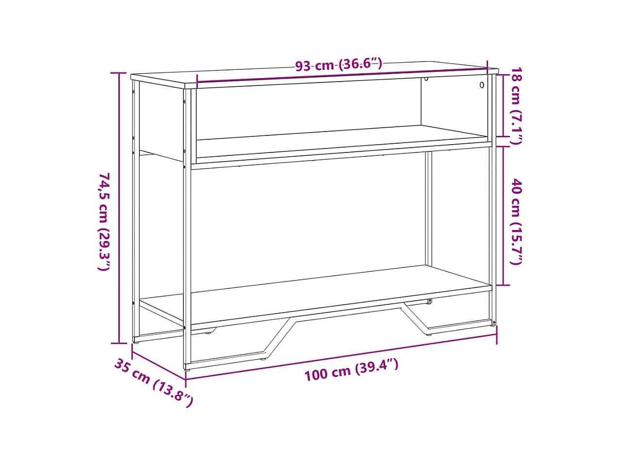 Table console noir 100x35x74,5 cm bois d'ingénierie