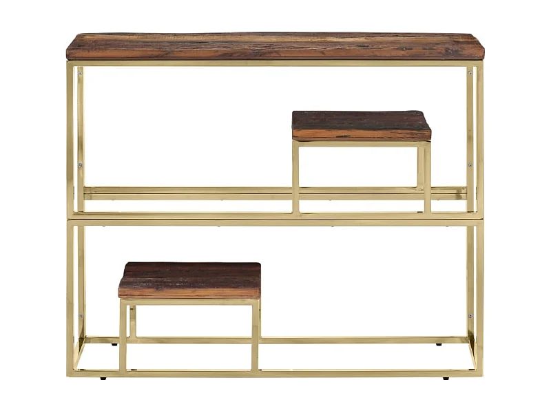 Table console doré acier inoxydable et bois de mélèze massif