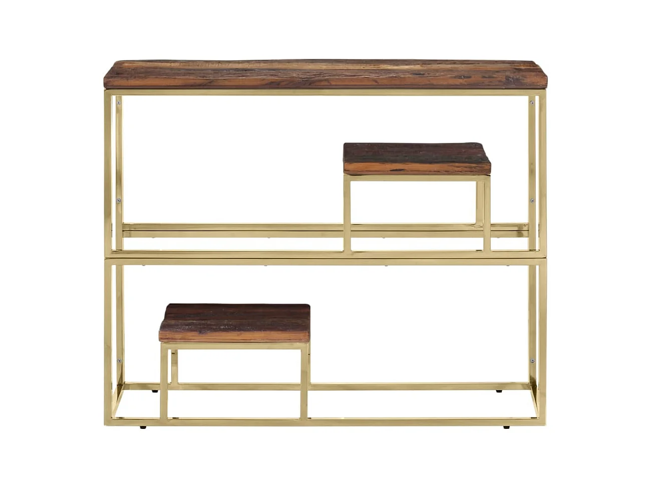 Table console doré acier inoxydable et bois de mélèze massif