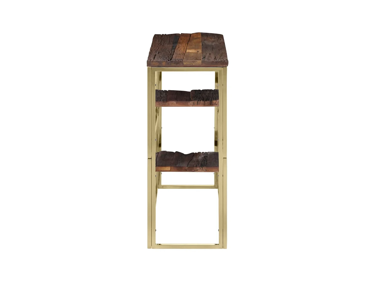 Table console doré acier inoxydable et bois de mélèze massif