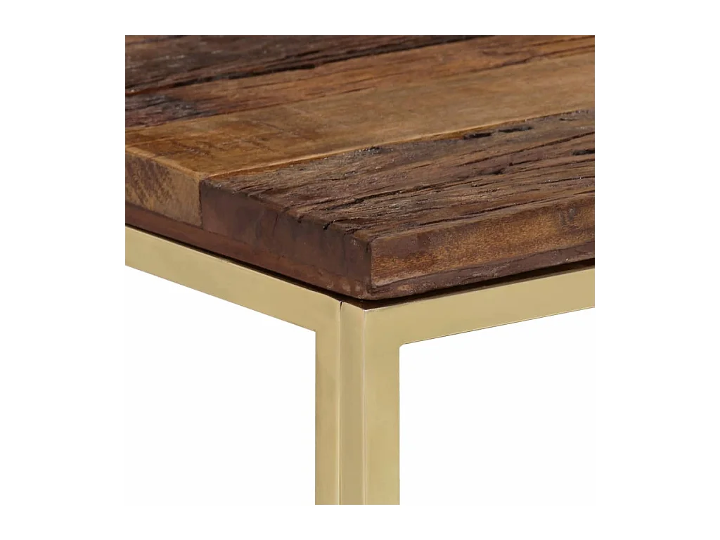 Table console doré acier inoxydable et bois de mélèze massif