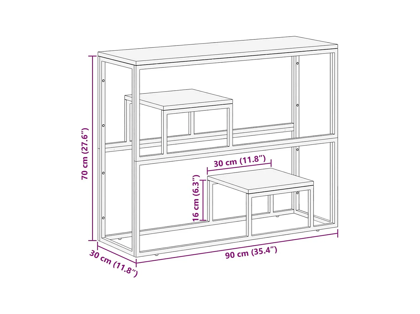 Table console doré acier inoxydable et bois de mélèze massif