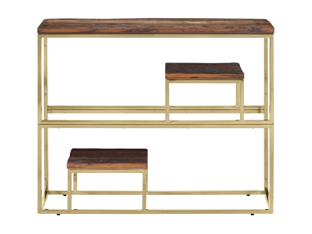 Table console doré acier inoxydable et bois de mélèze massif