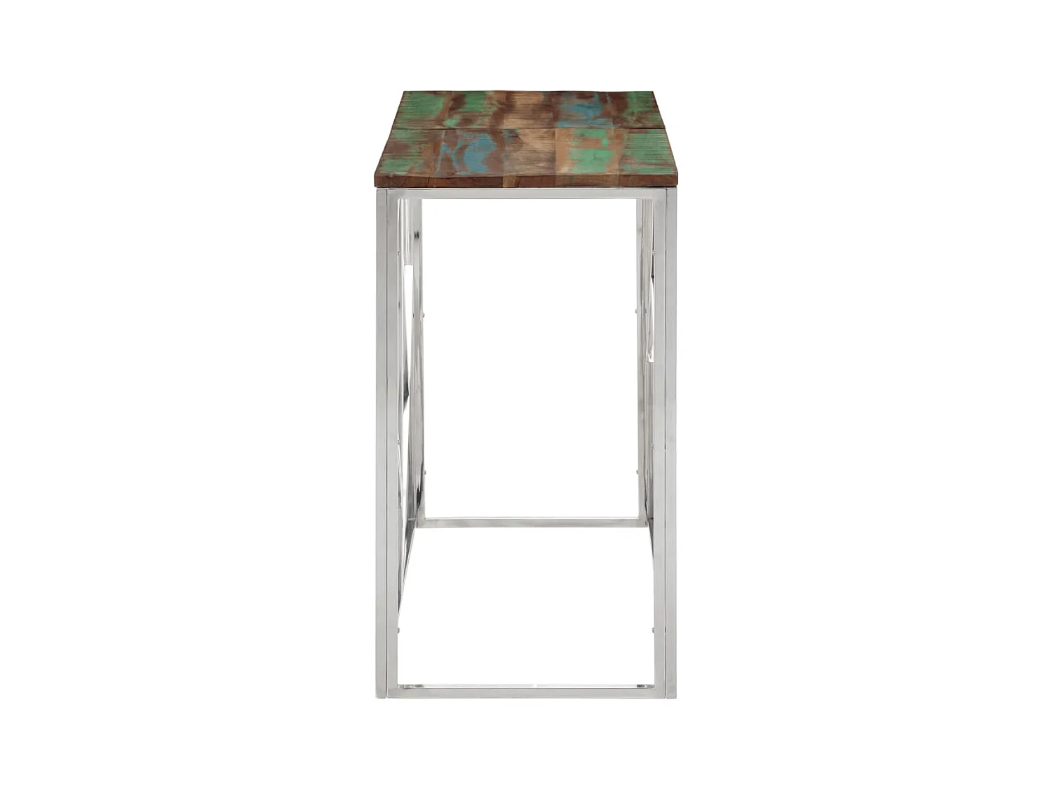 Table console argenté acier inoxydable/bois massif récupération