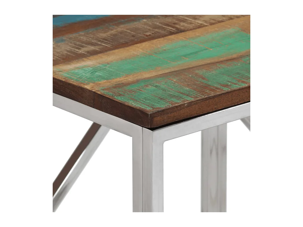 Table console argenté acier inoxydable/bois massif récupération