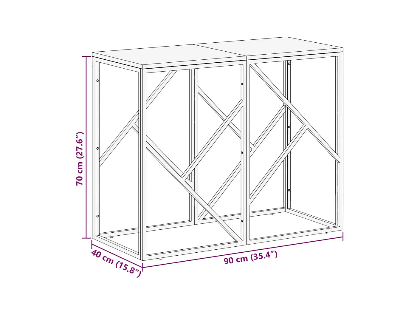 Table console argenté acier inoxydable/bois massif récupération