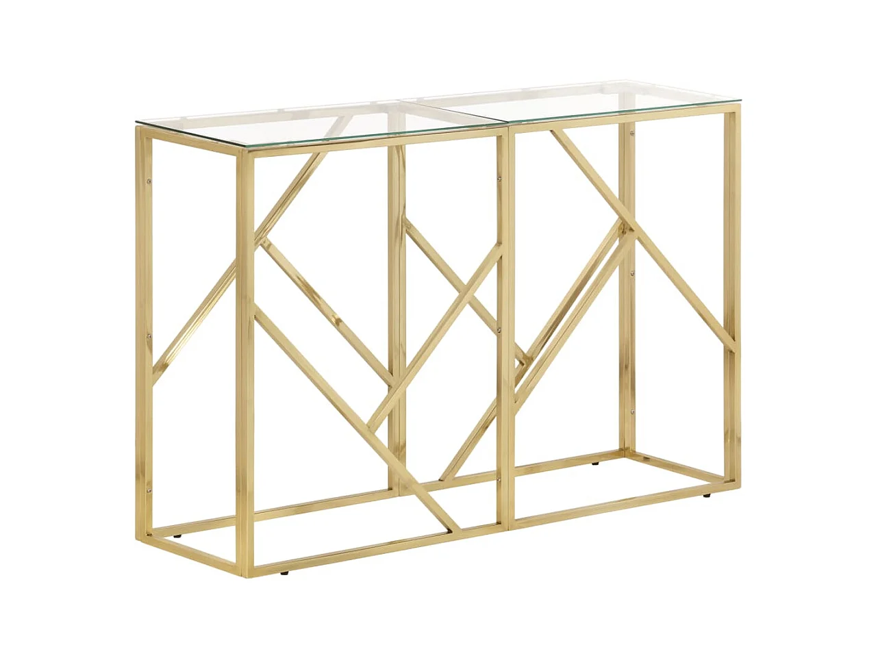 Table console doré acier inoxydable et verre trempé