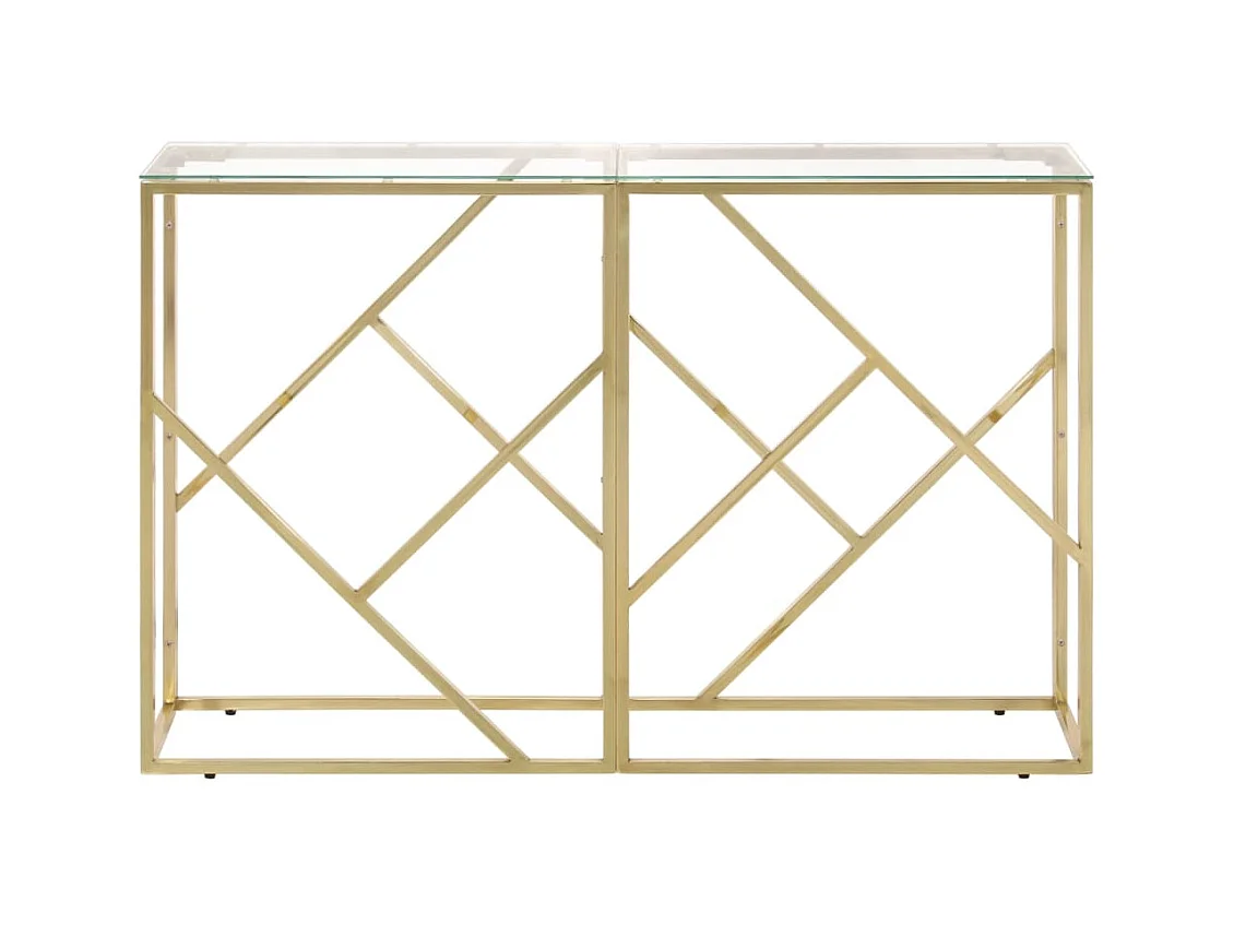 Table console doré acier inoxydable et verre trempé