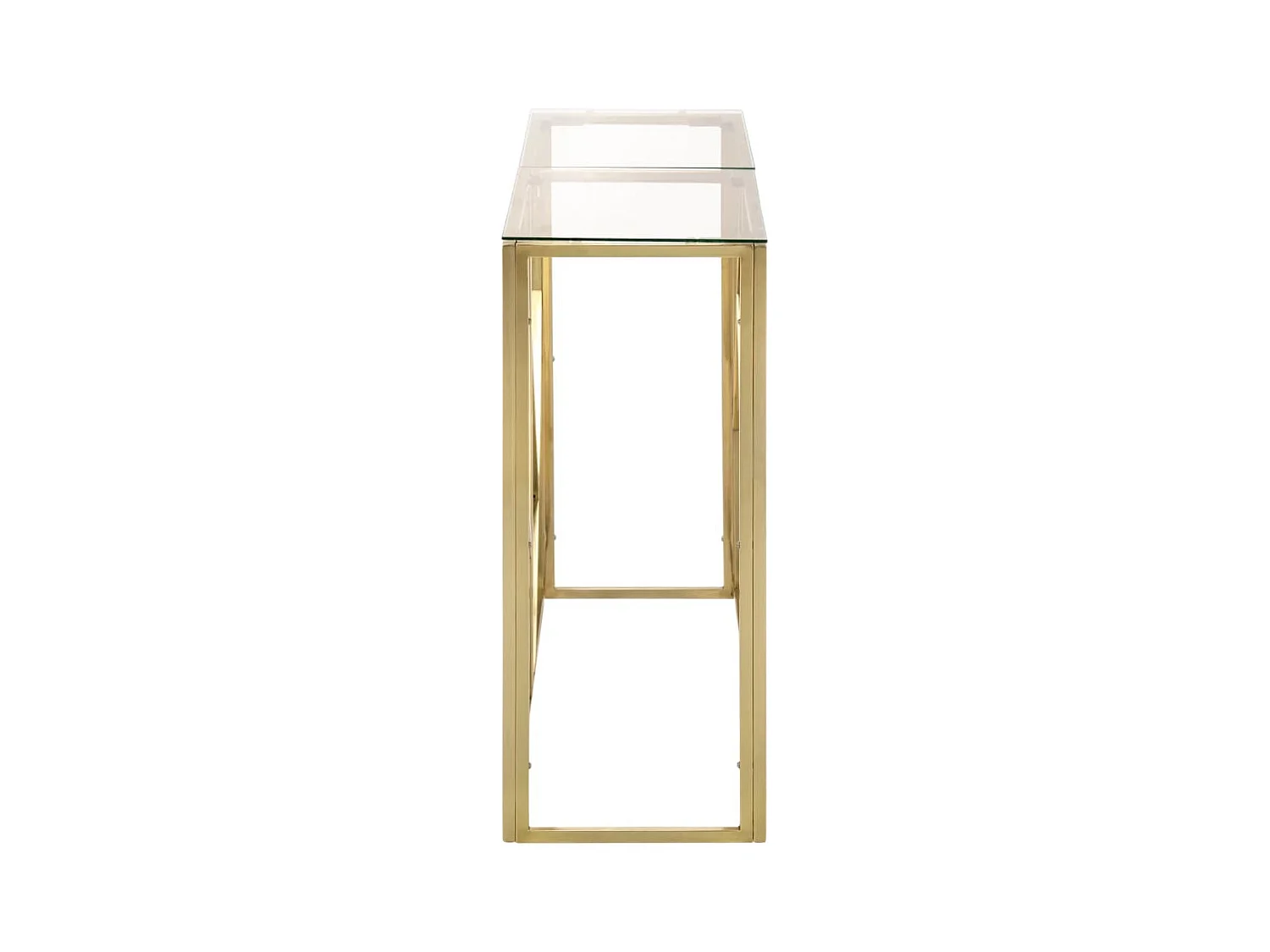Table console doré acier inoxydable et verre trempé