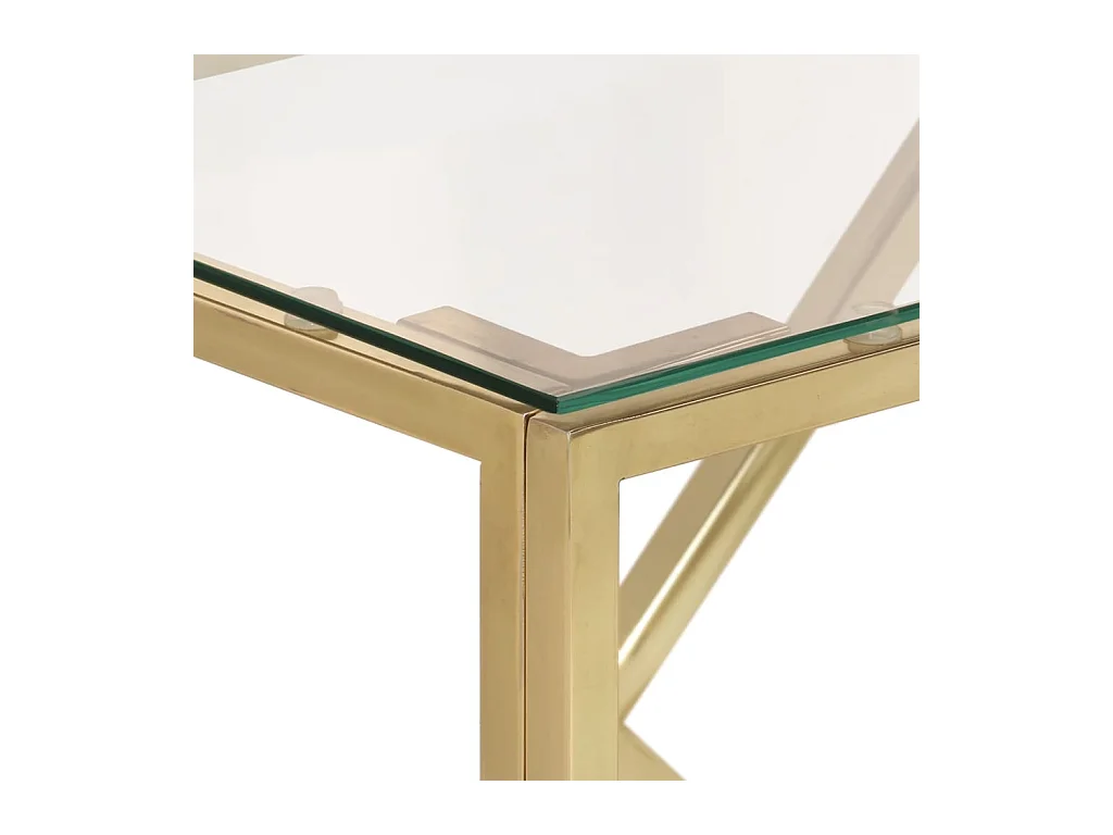 Table console doré acier inoxydable et verre trempé