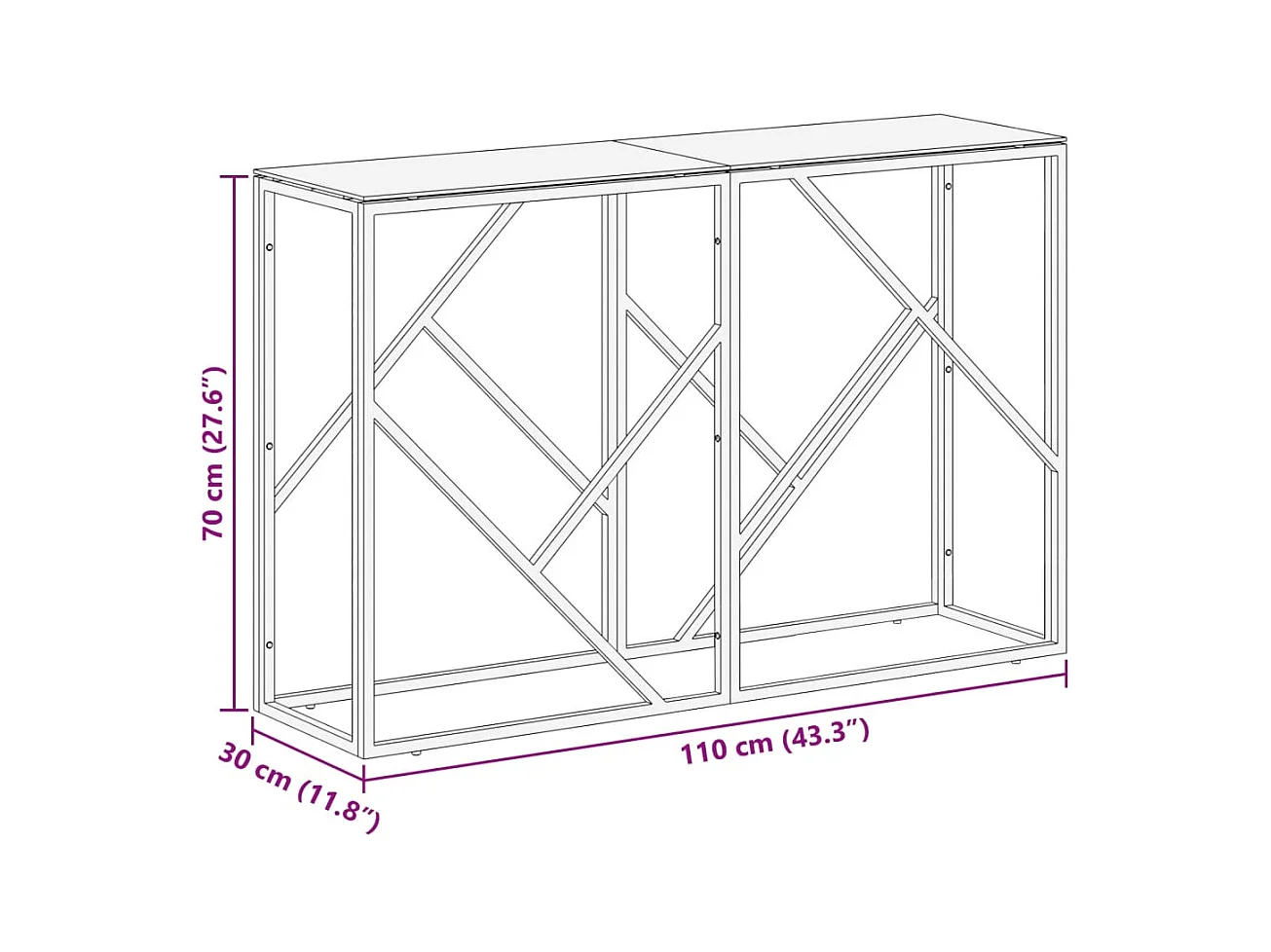 Table console doré acier inoxydable et verre trempé