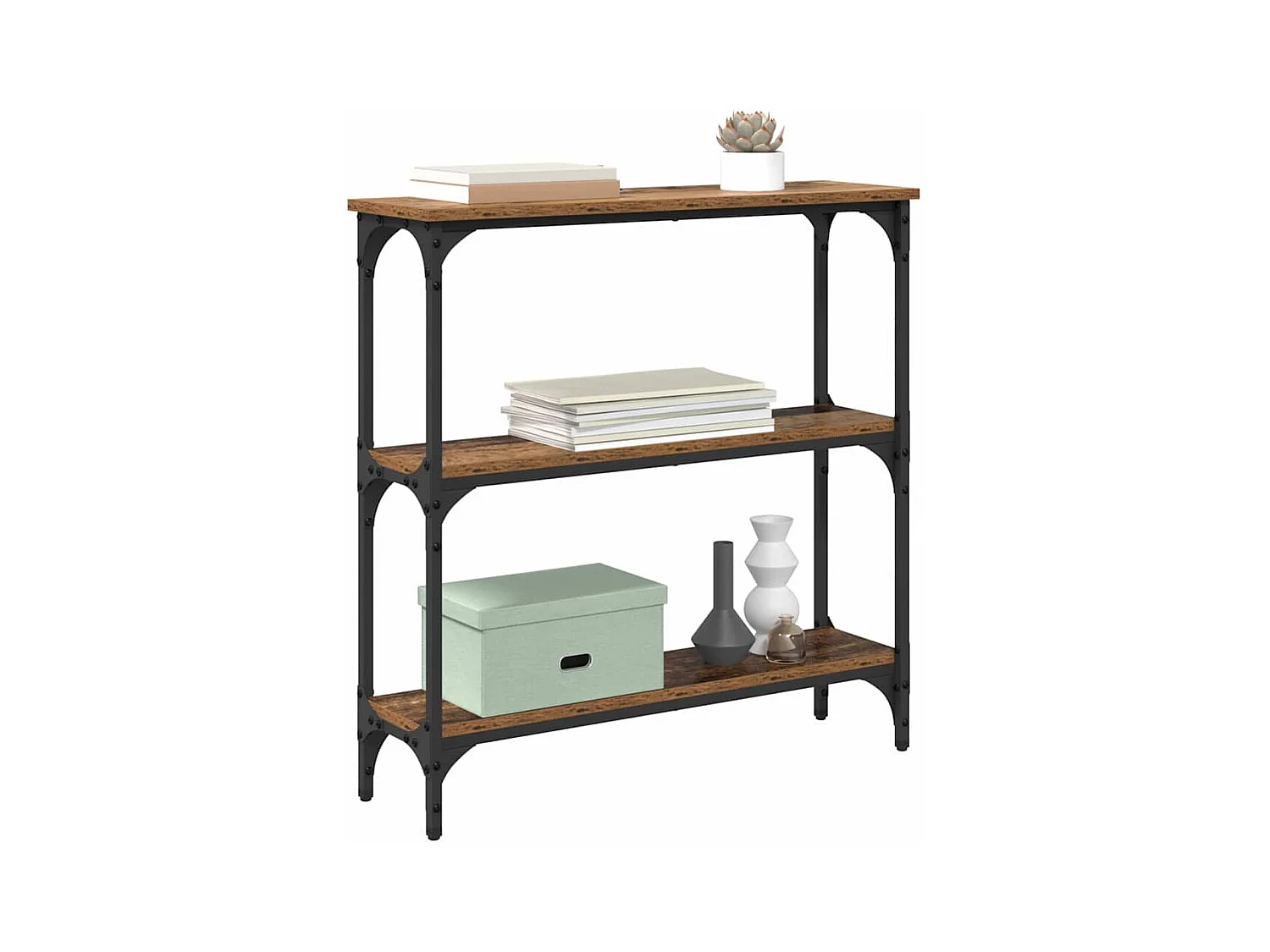 Table console avec étagère Bois ancien 75 x 22.5 x 75 cm