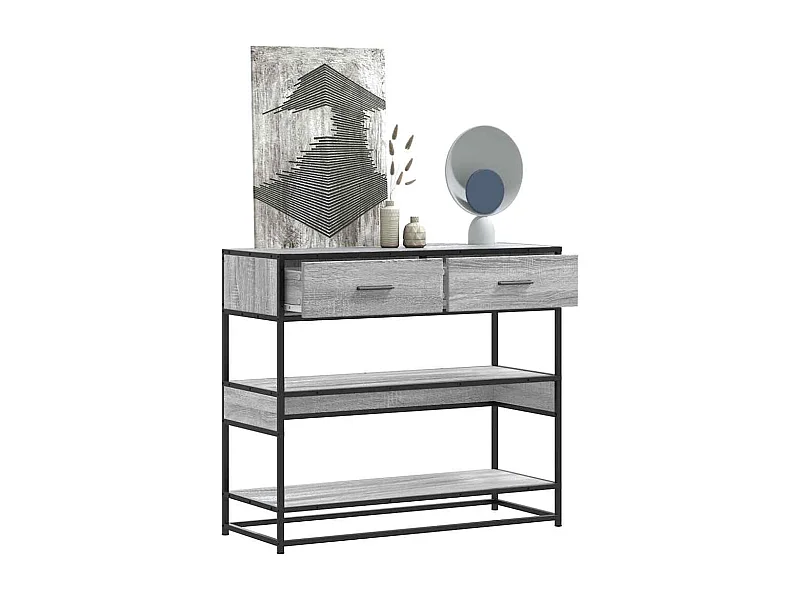 Mesa consola 90x35x80 cm derivados de madeira cinzento sonoma