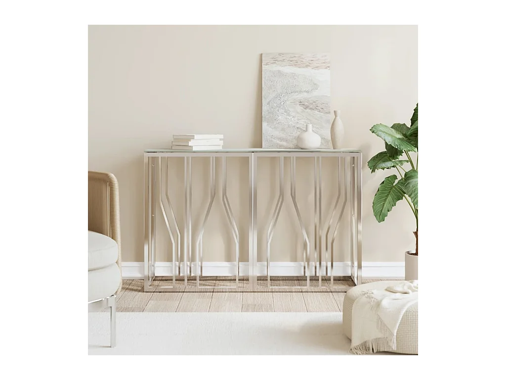 Table console argenté 110x30x70 cm acier inoxydable et verre