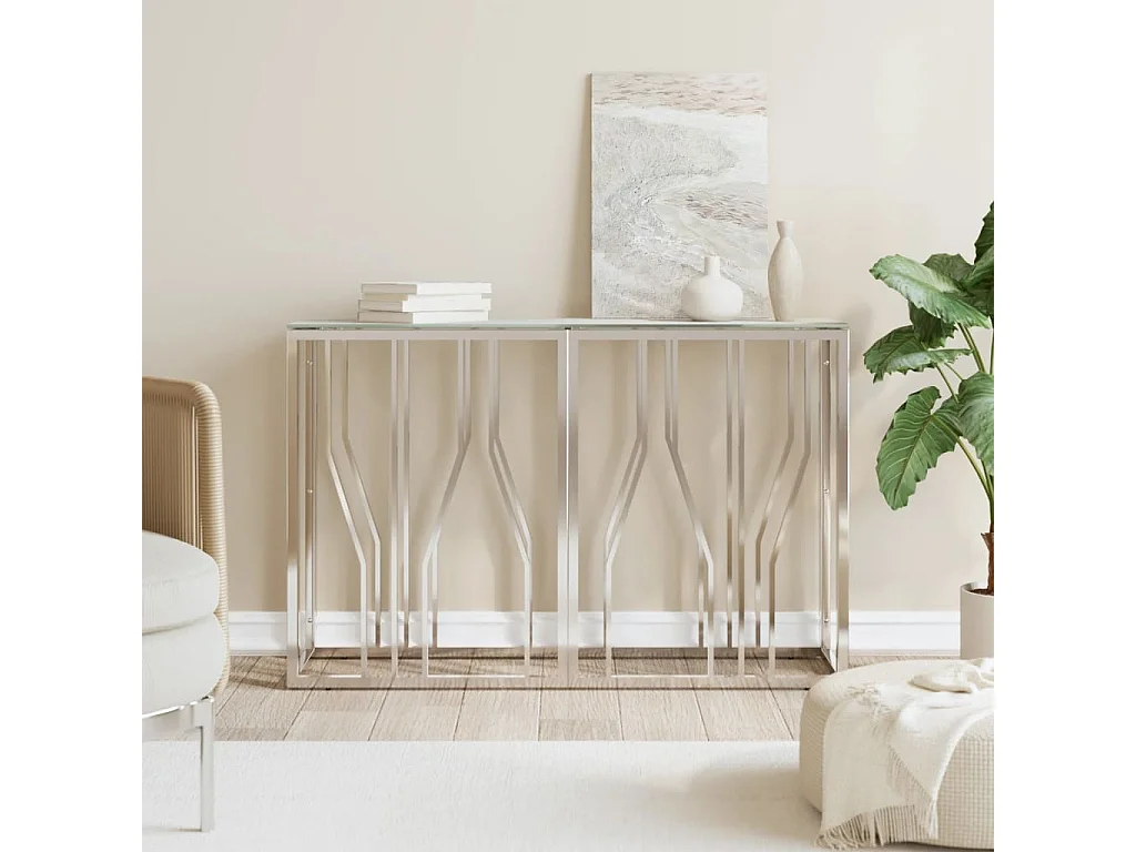 Table console argenté 110x30x70 cm acier inoxydable et verre